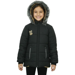 Kız Çocuk Peluş Astarlı - Fermuar Kapatmalı-Kürklü Kapüşonlu Mont 12357