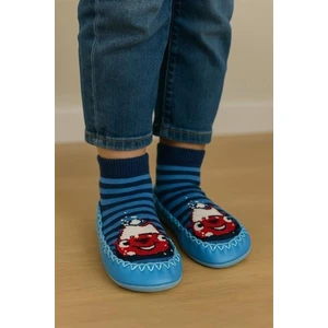Çocuk Araba Desenli Makosen Soket Çorap Patik Panduf – Kaydırmaz Ev & Anaokulu Ayakkabısı Mavi