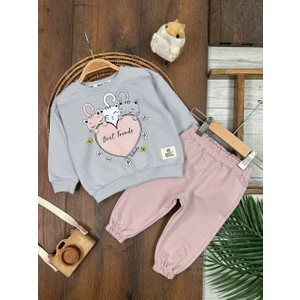 Kids Kingdom Pamuklu Mevsimlik Kedicik Detaylı  2li Kız Bebek Takım