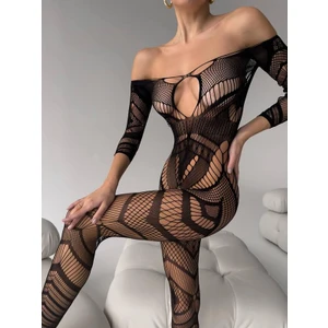 File Desenli Uzun Kollu Vücut Çorabı – Esnek, Dekolteli ve Şık Tasarım