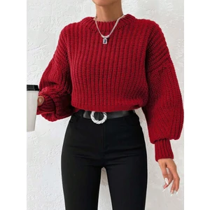 Sçlk Tekstil Kadın Kalın Örgü Balon Kol Triko Kazak