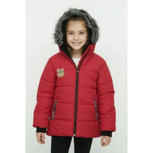 Kız Çocuk Peluş Astarlı - Fermuar Kapatmalı-Kürklü Kapüşonlu Mont 12357