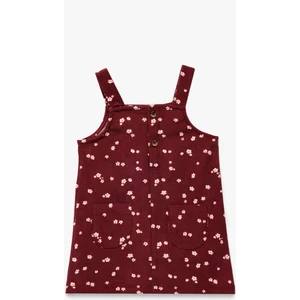 Kare Yaka Askılı Cep Detaylı Düğmeli A Kesim Çiçekli Elbise