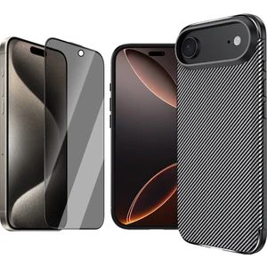 Apple iPhone 17 Air Kılıf Auto Focus Karbon Tasarım Zore Negro Silikon Kapak + Hayalet Cam Ekran Koruyucu