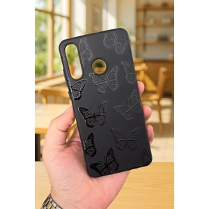 Vip Case Huawei P20 Lite Uyumlu Siyah Kelebek Desenli Silikon Darbe Emici Klasik Korumalı Rubber Kılıf