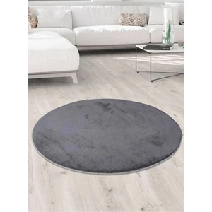 Koyu Gri Yuvarlak Kaymaz Taban Halı Yıkanabilir Dekoratif Peluş Halı