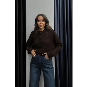 Acı Kahve Üstte Düğmeli Kazak