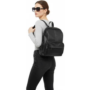 Çok Gözlü Yıkama Deri Siyah Kadın Sırt Çantası