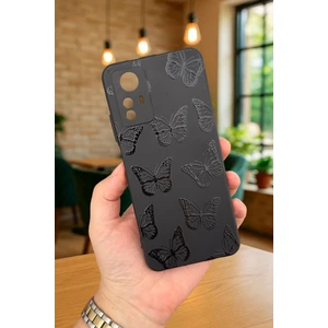 Vip Case Redmi Note 12S Siyah Kelebek Desenli Silikon Darbe Emici Klasik Korumalı Rubber Kılıf