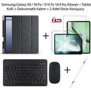 Yesnıce Samsung Galaxy S10 Fe / S9 Fe / S9 10.9 Inç Uyumlu Standlı Kılıf ve Dokunmatik Kalem ve Klavye ve Mouse