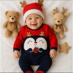 Lina Baby Boynuzlu Penguen Şapkalı Noel Tulum