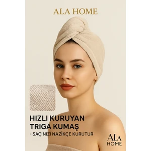 Ala Home Triga Düğme Lastikli Saç Havlusu| Pamuklu Saç Kurutma Bonesi | Makyaj Bonesi