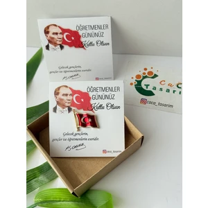 Caca Tasarım Dalgalı Türk Bayrağı Rozeti Öğretmenler Günü Hediyelik
