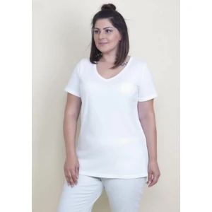 Kadın Büyük Beden Beyaz Pamuklu Kumaş V Yaka Bluz