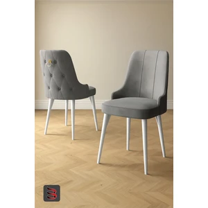 Esa 2 Adet Babyface Kumaş, Beyaz Metal Ayaklı, Mutfak ve Yemek Odası Sandalyesi