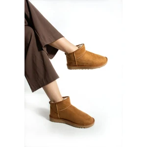 Moscow Mini Taba Süet Yarım Bot Içi Tüylü Düz Taban Kadın Ayakkabı