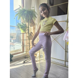 Şimo Butik Kız Çocuk Tayt Kışlık Pamuklu Beli Lastikli Oyuncak Ayılı Lila