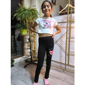 Şimo Butik Kız Çocuk Tayt Kışlık Şardonlu Pamuklu Beli Lastikli Nakışlı Kalp Siyah