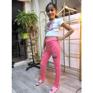 Şimo Butik Kız Çocuk Tayt Kışlık Şardonlu Pamuklu Beli Lastikli Labubu Pembe