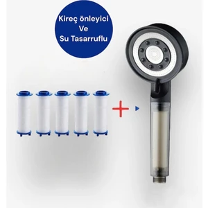 Filtreli Kireç Arındırıcı Turbo Yeni Duş Banyo Başlığı + 5 Yedek Filtre