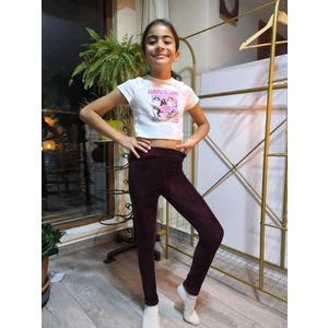 Şimo Butik Kız Çocuk Tayt Kışlık Kadife Beli Lastikli Mürdüm