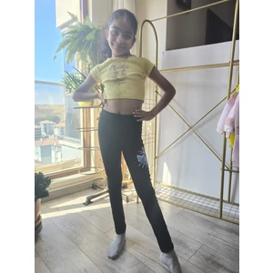 Şimo Butik Kız Çocuk Tayt Kışlık Pamuklu Beli Lastikli Elsa Siyah