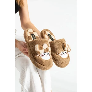 Bubu Kadın Peluş Içi Tüylü Kaydırmaz Rahat Taban Fiyonklu Kışlık Ev Terliği