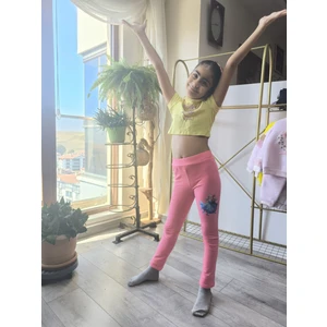 Şimo Butik Kız Çocuk Tayt Kışlık Pamuklu Beli Lastikli Elsa Pembe