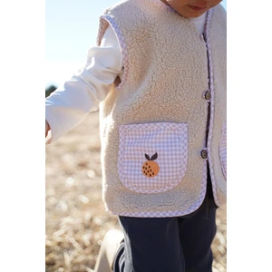 Kiraz Official Şeftali Nakışlı Teddy Krem Bebek Çocuk Yeleği