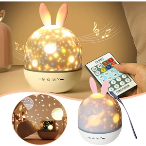 Müzikli Çocuk Tavşan Projektör Uyku Gece Lambası Yıldızlı Gökyüzü Projektörü Uzaktan Kumandalı LED