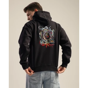 Nightfall Erkek Yumusaçık Kumaşlı Kapüşonlu Oversize Fit Nakışlı Siyah Sweatshirt