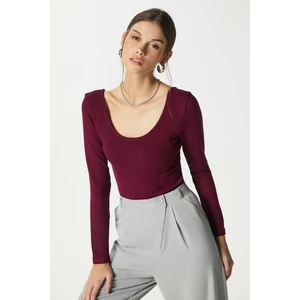 Kadın Heat Lux Touch U Yaka Mürdüm Uzun Kol Soft Bluz