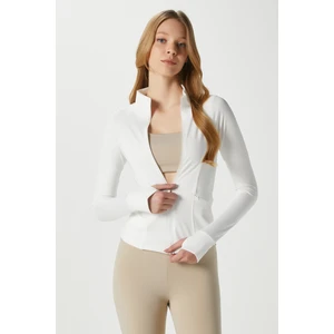 Jogging Vücuda Oturan Cepli Parmak Geçmeli Ekru Spor Ceket / Hırka