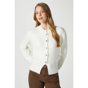 Kadın Donna Yumuşak Dokulu Kalp Düğmeli Ekru Triko Hırka