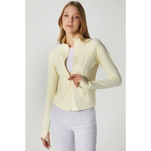 Jogging Vücuda Oturan Cepli Parmak Geçmeli Sarı Spor Ceket / Hırka