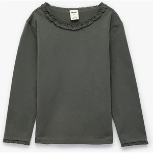 Fırfırlı Uzun Kollu Bisiklet Yaka Pamuklu Basic Tişört