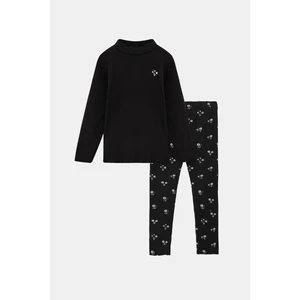 Siyah Kız Çiçek Baskılı Kız Çocuk Kaşkorse Alt Üst Takım