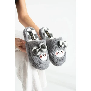 Bubu Kadın Peluş Içi Tüylü Kaydırmaz Rahat Taban Fiyonklu Kışlık Ev Terliği