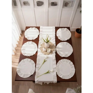 Uçkan Home Fırfırlı Keten 1 Runner 6 Amerikan Servisi Supla Seti - 7 Parça Çeyiz Seti