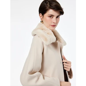 Uzun Kollu Cepli Düğmeli Çıkarılabilir Suni Kürk Yakalı Kaşe Kaban