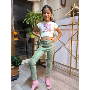 Şimo Butik Kız Çocuk Tayt Kışlık Şardonlu Pamuklu Beli Lastikli Peluş Yeşil