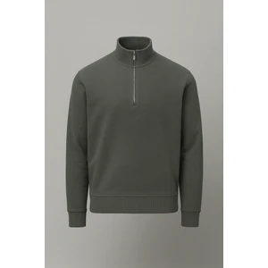 Lars Selanik Örme Kumaş Yarım Fermuar Erkek Sweatshirt - Çam Yeşili