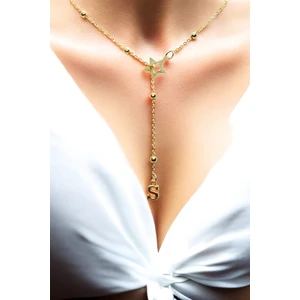 S Harfi Yıldız Topçuk Y 316L Paslanmaz Çelik Zincir Altın Kaplama Kolye Hediye Kalp Sevgili Eş