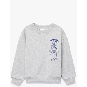 Canavar Baskılı Uzun Kollu Bisiklet Yaka Sweatshirt