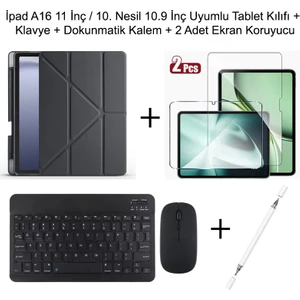Yesnıce Ipad A16 11.nesil / 10.nesil 10.9 Inç Uyumlu Standlı Kılıf ve Dokunmatik Kalem ve Klavye Set