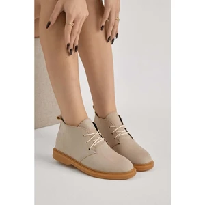 Bağcıklı Bilek Boy Klasik Termo Taban Bot  - Krem Süet - 40