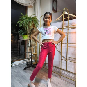 Şimo Butik Kız Çocuk Tayt Kışlık Şardonlu Peluş Beli Lastikli Bordo