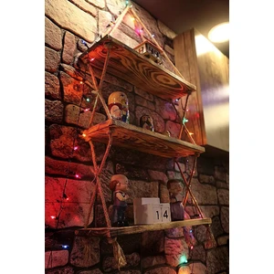 Brothers Craft Halatlı Ahşap Duvar Rafı 3 Katlı – Rustik Dekoratif Raf, El Yapımı Jüt Ipli Çam Raf