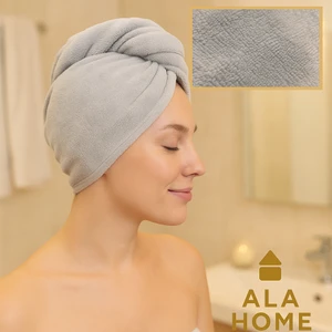 Ala Home Triga Düğme Lastikli Saç Havlusu| Pamuklu Saç Kurutma Bonesi | Makyaj Bonesi