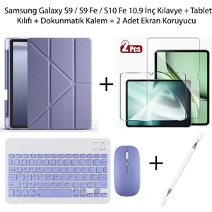 Yesnıce Samsung Galaxy S10 Fe / S9 Fe / S9 10.9 Inç Uyumlu Standlı Kılıf ve Dokunmatik Kalem ve Klavye ve Mouse